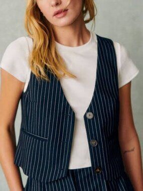 Sezane Elroy Jacket Vest Navy Stripe Size 4